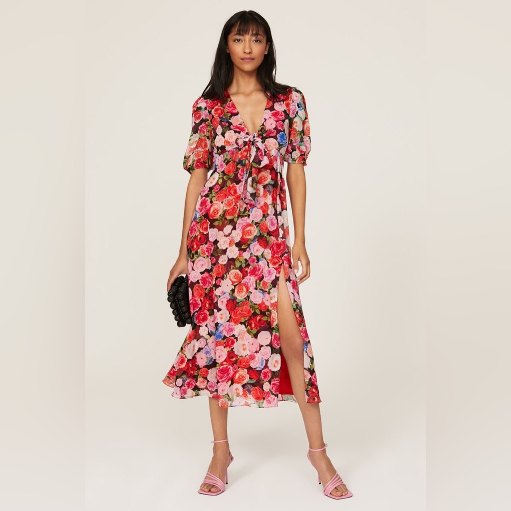 Mac Duggal Leena Floral Maxi Dress With Slit Sz 2
